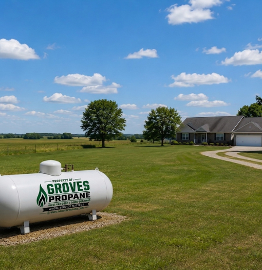 Propane tank at rural home